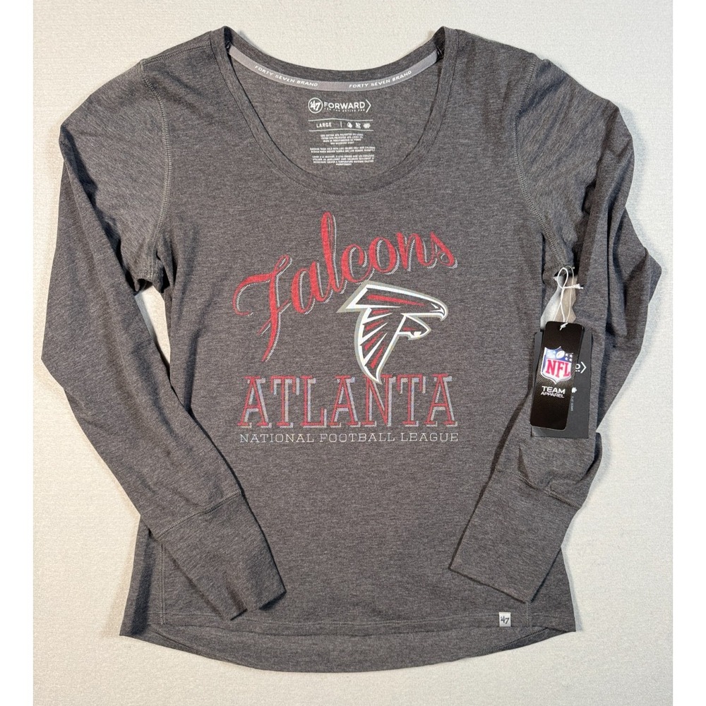 Atlanta Falcons Women's 47 Brand Long Sleeve T-Shirt - Gray - Size L NEW W/Tags